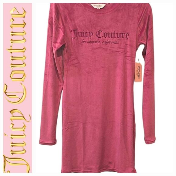 Juicy Couture Signature Logo Velour Sleepwear/Dress- Festival Fuschia - Picture 1 of 6